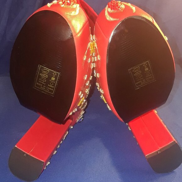 AZALEA WANG ALL ABOUT THE FLASHY HAND BEADED CHUNKY BOOT IN RED( BRAND NEW!!!!! - Picture 8 of 9